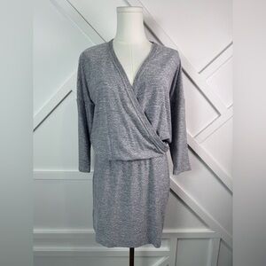 NWT Lou & Grey Soft Knit Surplice Wrap Dress Gray Heathered Long Sleeve Size XS